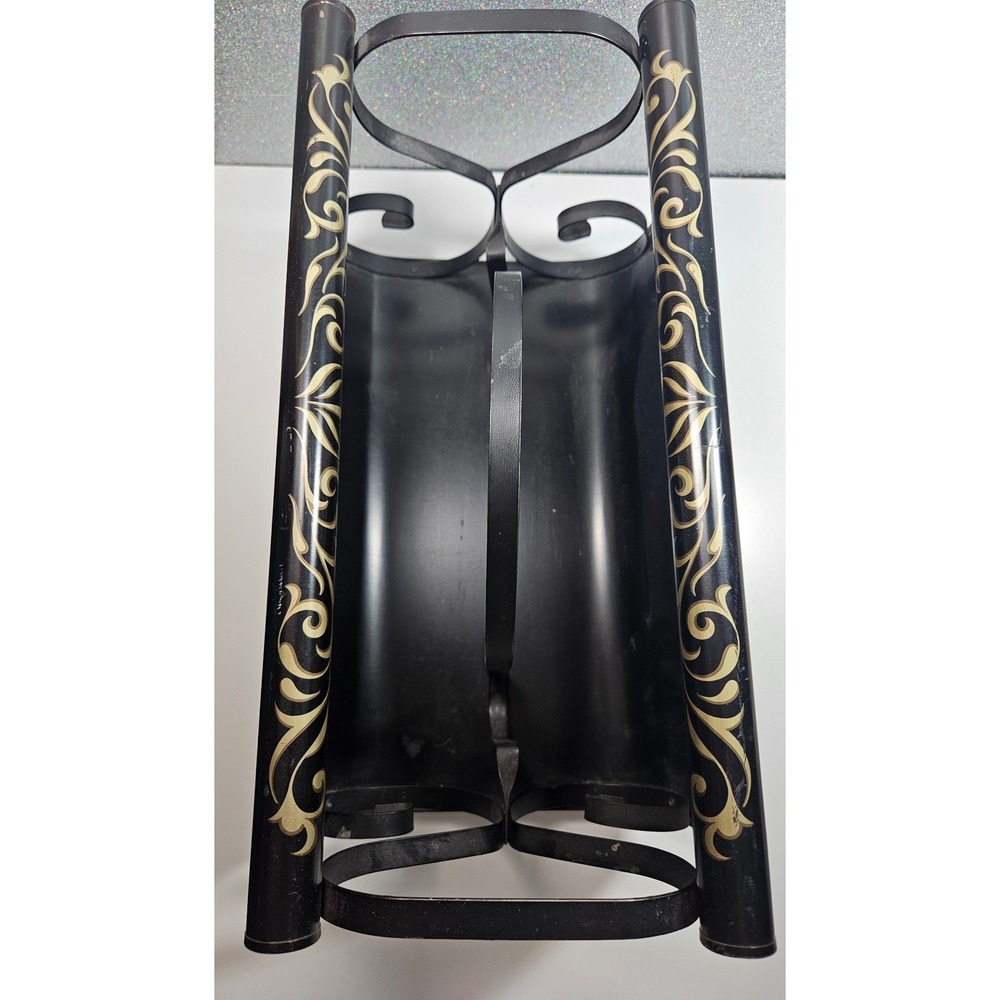 Vintage MCM Handpainted Metal Magazine Rack Geisha Litho Gold Scroll Chinoiserie - Picture 2 of 4